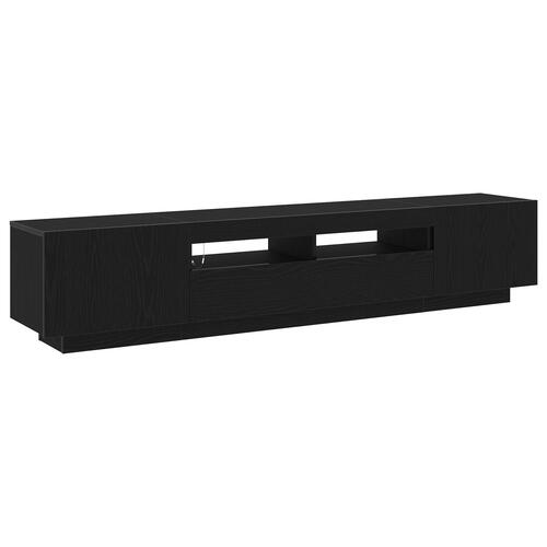 TV-bord med LED-lys i sort eg, 200x35x40 cm, lavet af konstrueret træ