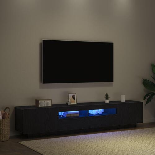 TV-bord med LED-lys i sort eg, 200x35x40 cm, lavet af konstrueret træ