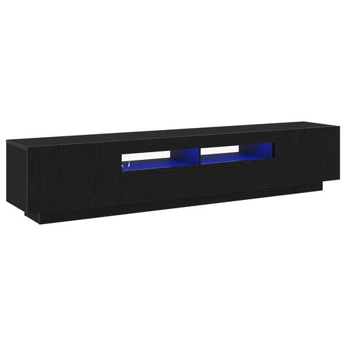 TV-bord med LED-lys i sort eg, 200x35x40 cm, lavet af konstrueret træ