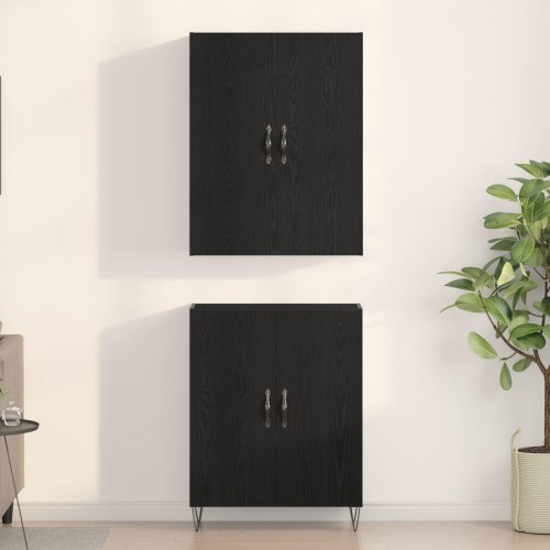 Højskab Sort Eg 69,5x34x180 cm Konstrueret træ