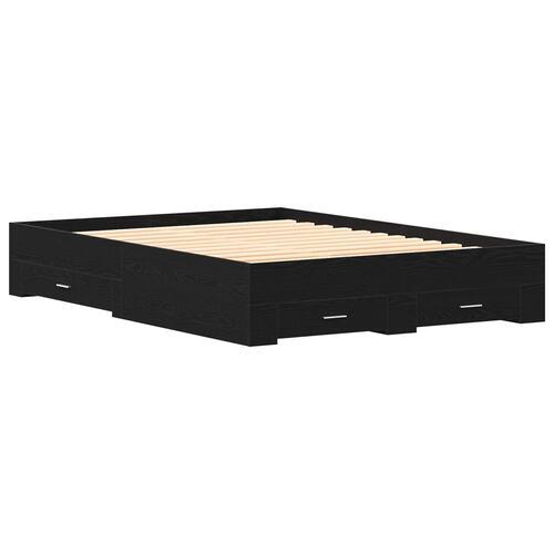 Seng med Skuffer Sort Eg 135x190 cm Ingeniørt Træ