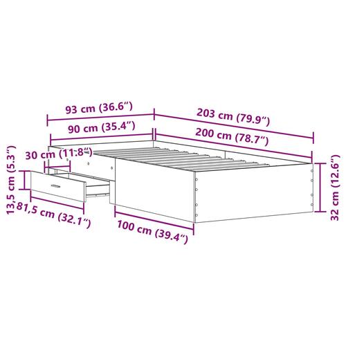 Sengestel Gammelt Træ 90x200 cm Konstrueret Træ
