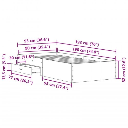 Sengeram Artisan Eg 90x190 cm Konstrueret Træ
