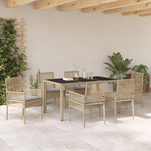 7 dele have spisebordssæt med puder beige poly rattan