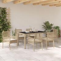 7 Personers Havemøbelsæt med Puder Beige Poly Rattan