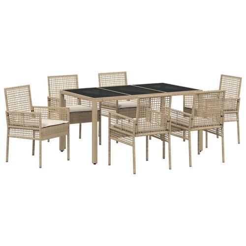 7 Personers Havemøbelsæt med Puder Beige Poly Rattan