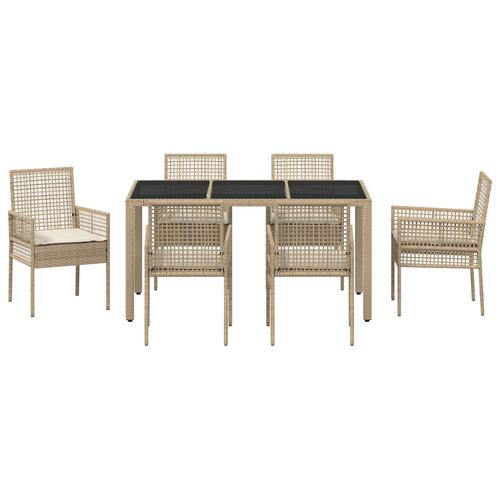 7 Personers Havemøbelsæt med Puder Beige Poly Rattan