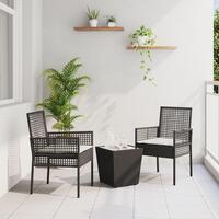 3-delt bistro sæt til haven med puder sort poly rattan