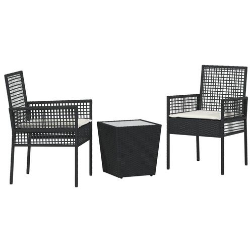 3-delt bistro sæt til haven med puder sort poly rattan