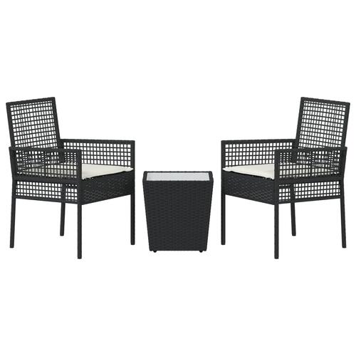 3-delt bistro sæt til haven med puder sort poly rattan