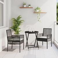 3-delt havebistro sæt med puder sort poly rattan