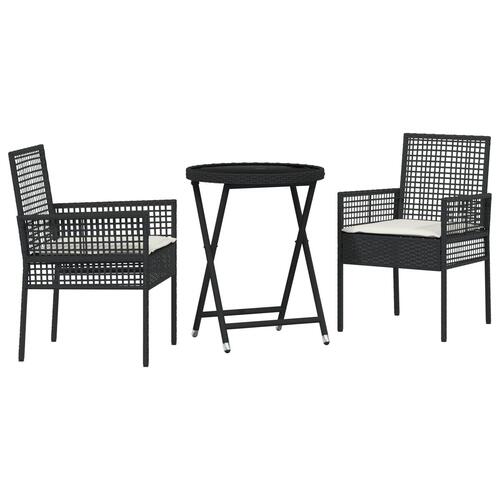 3-delt havebistro sæt med puder sort poly rattan