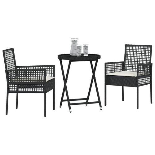 3-delt havebistro sæt med puder sort poly rattan