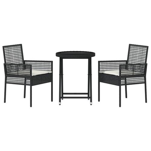 3-delt havebistro sæt med puder sort poly rattan
