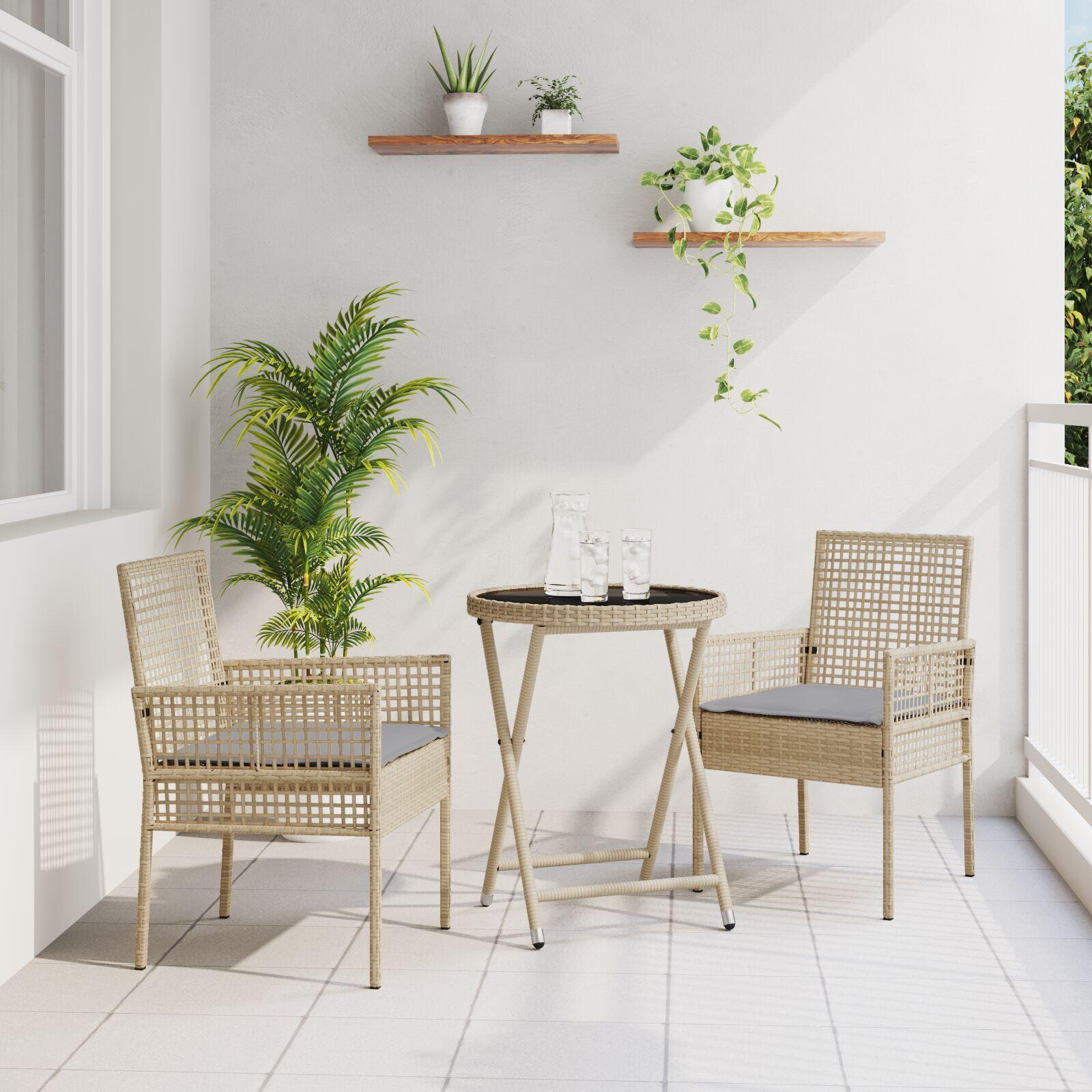 3-delt have bistro sæt med puder beige poly rattan