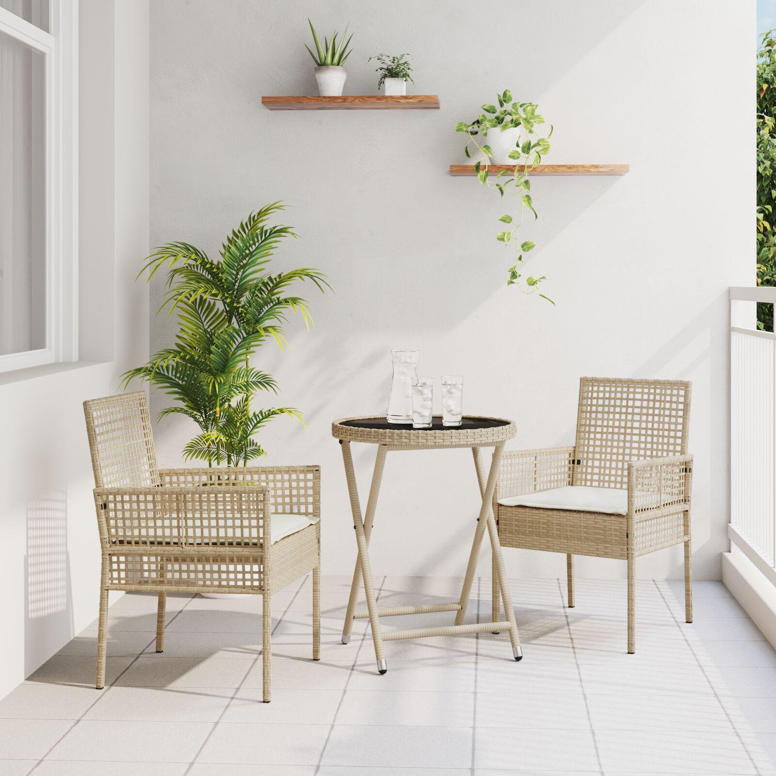 3-delt have bistro sæt med puder Beige Poly Rattan