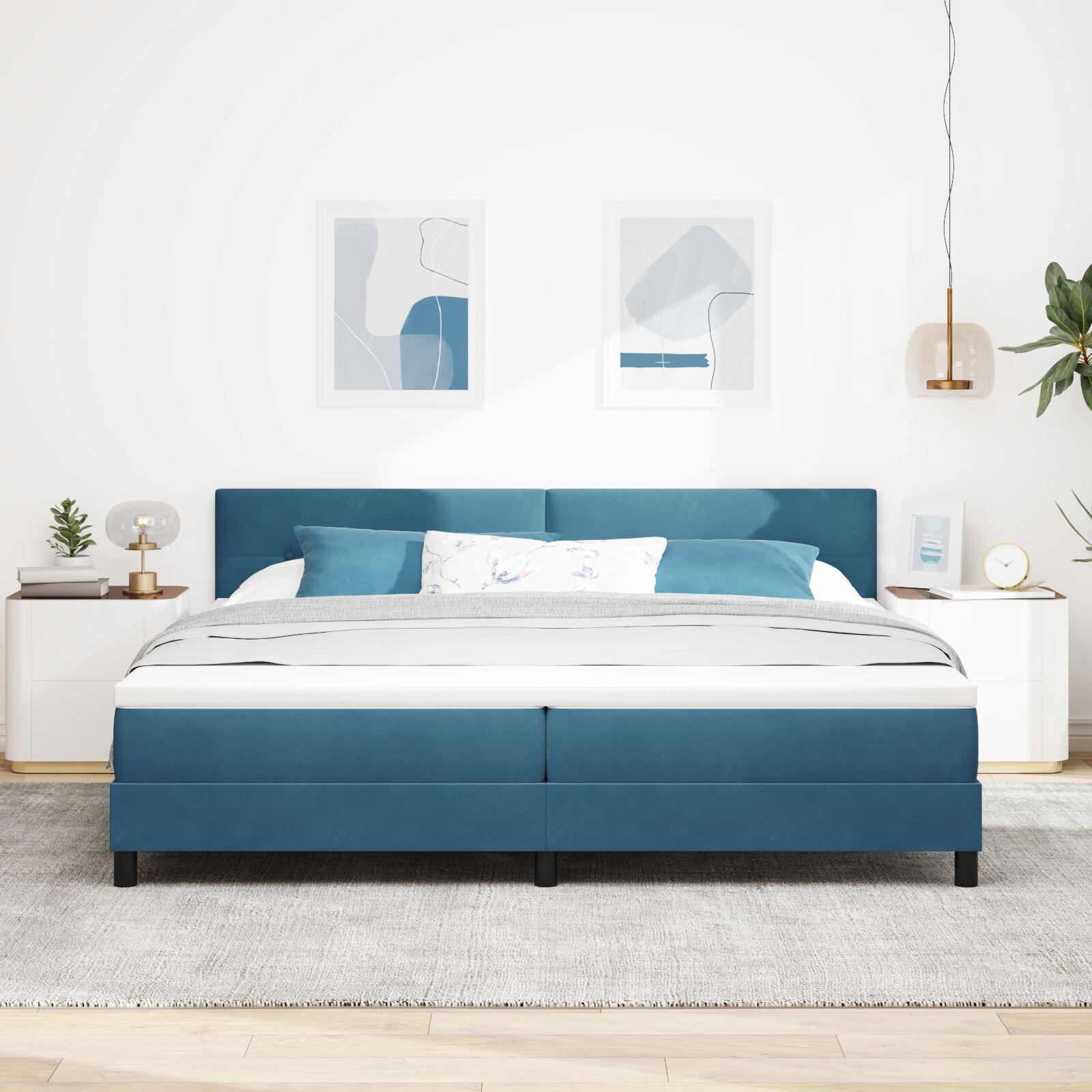 Kontinentalseng med madras Mørk blå 200 x 200 cm Fløjl billede