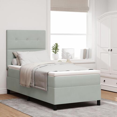Box Spring Seng med Madras Lys Grå 90x200 cm Velour