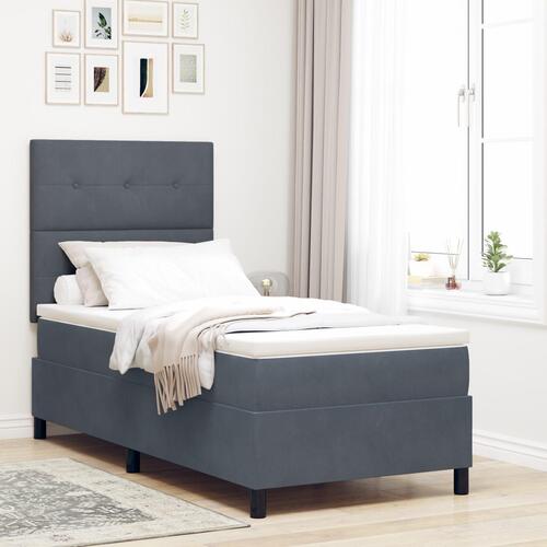 Boxspring Seng med Madras Mørkegrå 90x200 cm Fløjl