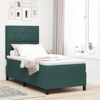 Box Spring Seng med Madras Mørkegrøn 90x200 cm Velour