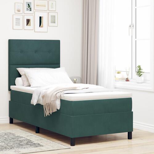 Box Spring Seng med Madras Mørkegrøn 90x200 cm Velour