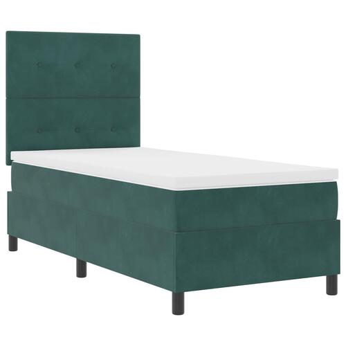 Box Spring Seng med Madras Mørkegrøn 90x200 cm Velour