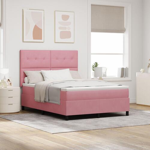 Box Spring Seng med Madras Pink 140x190 cm Fløjl