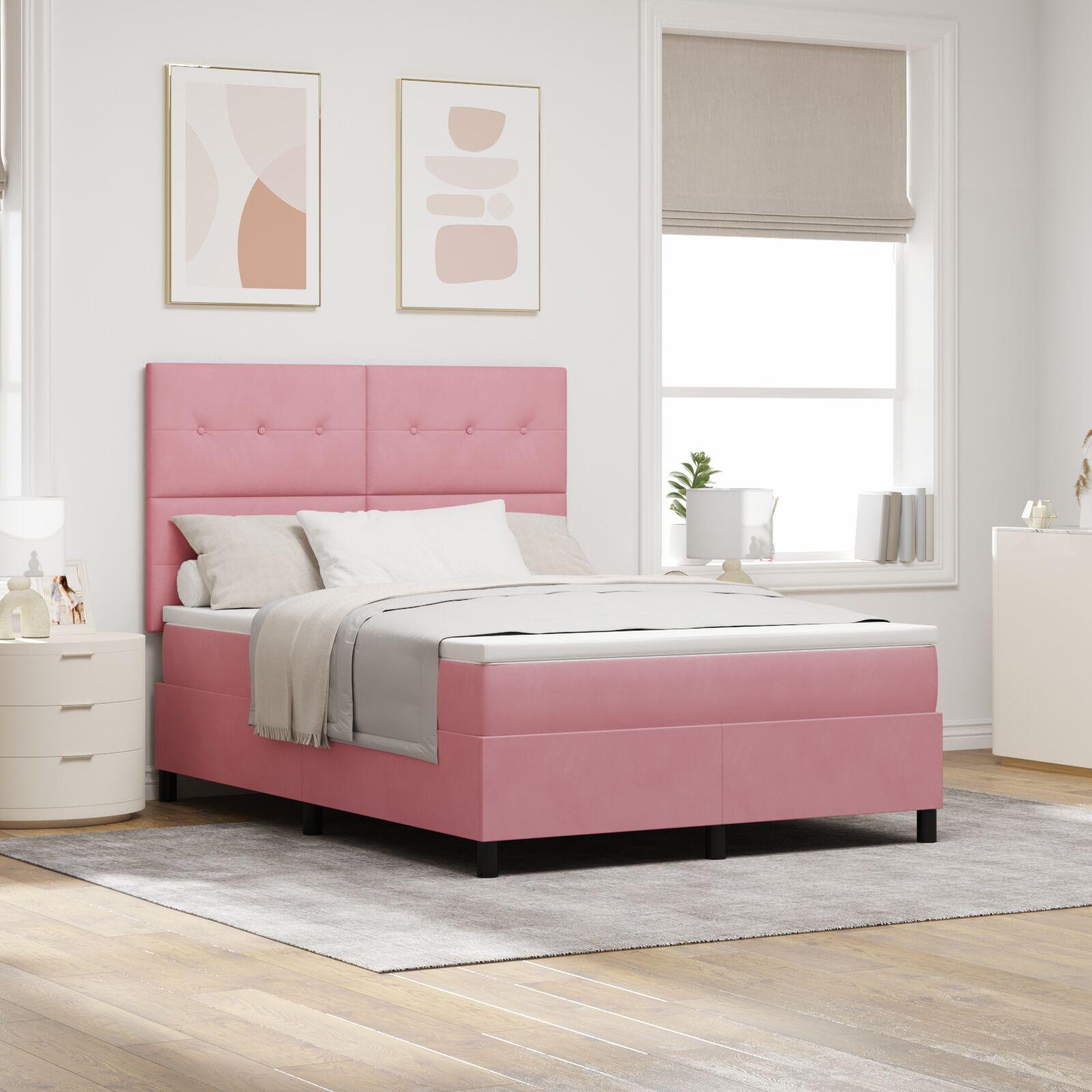 Box Spring Seng med Madras Pink 140x190 cm Fløjl