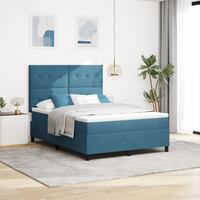 Box Spring Seng med Madras Mørkeblå 140x200 cm Fløjl