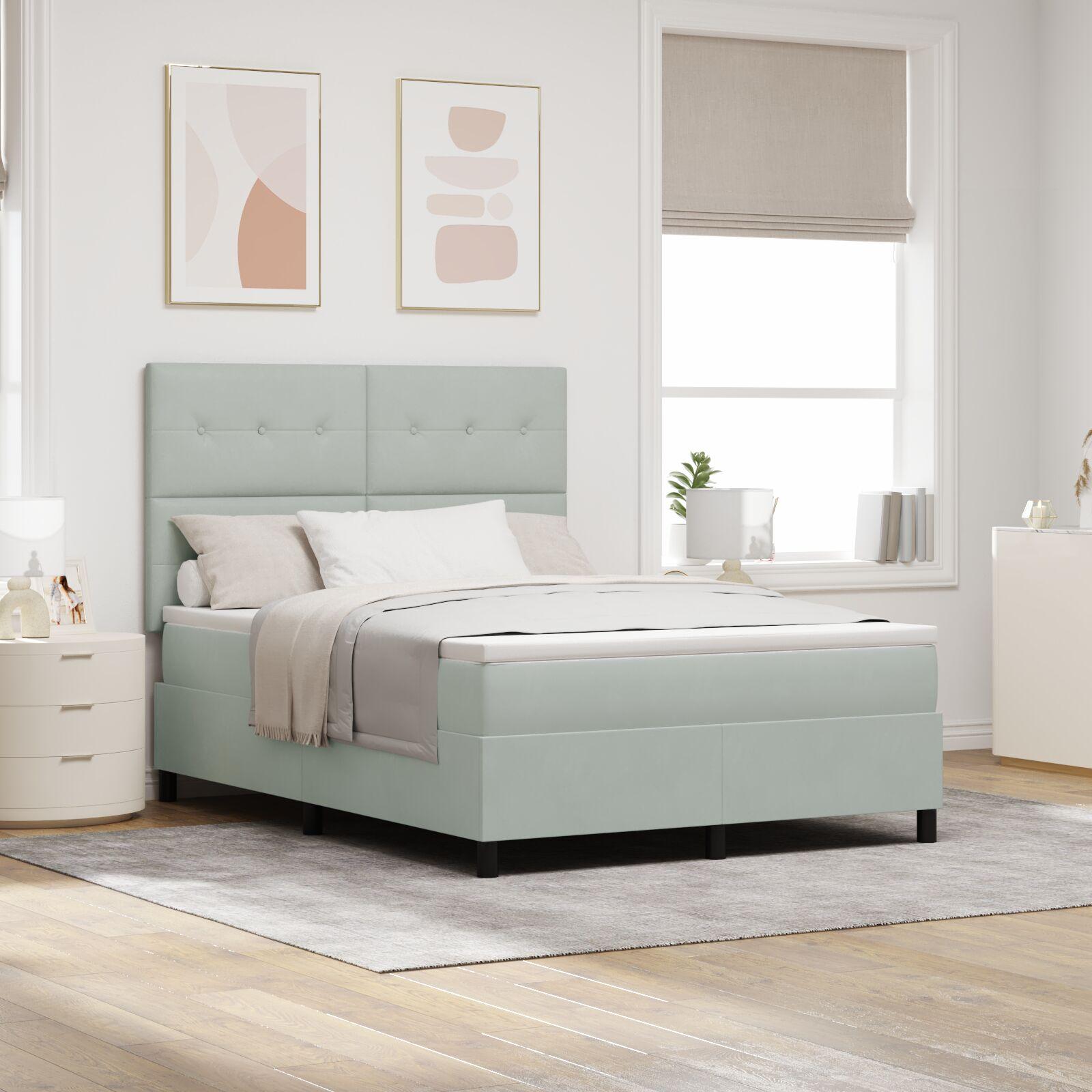 Box Spring Seng Med Madras Lysegrå 160 X 200 Cm Fløjl