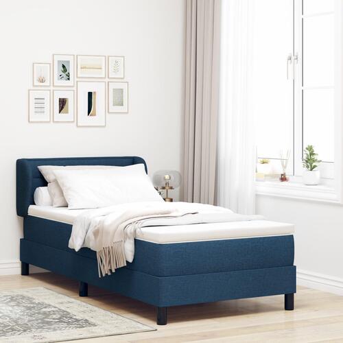 Box Spring Seng med Madras Blå 90x200 cm Stof