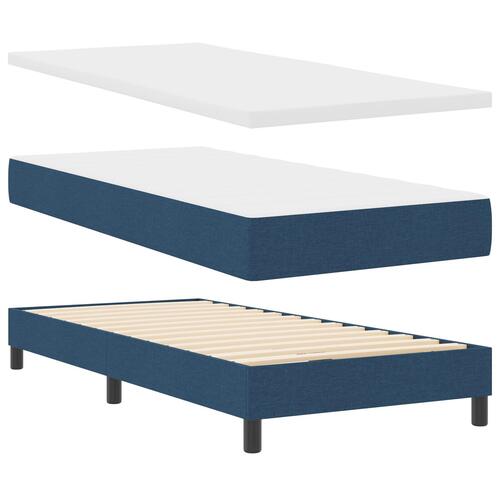 Box Spring Seng med Madras Blå 90x200 cm Stof