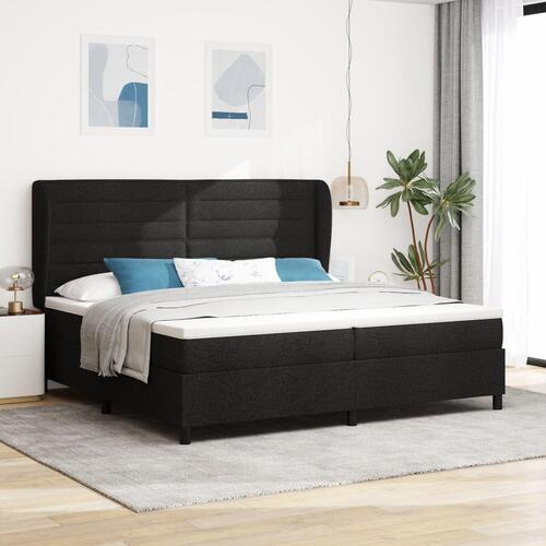 Boxspring Seng med Madras Sort 200x200 cm Stof