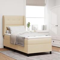 Box Spring Seng med Madras Cremefarvet 90x200 cm Stof