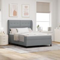 Boxspring Seng med Madras Lysegrå 140x190 cm Stof