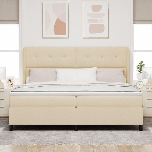 Boxspring Seng med Madras - Creme, 200x200 cm Stof