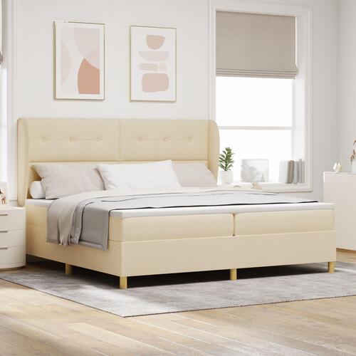 Boxfjederseng med madras, creme, 200x200 cm, stof