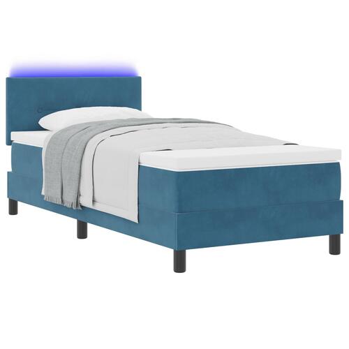 Box Spring Seng med Madras & LED Mørkeblå 90x200 cm Velour