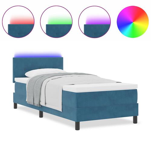 Box Spring Seng med Madras & LED Mørkeblå 90x200 cm Velour
