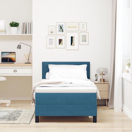 Box Spring Seng med Madras & LED Mørkeblå 90x200 cm Velour