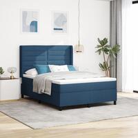 Boxspring Seng med Madras & LED Blå 140x200 cm Stof