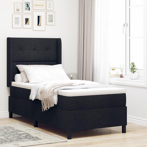 Box Spring Seng med Madras & LED Sort 90x200 cm Stof