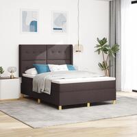 Box Spring Seng med Madras & LED Mørkebrun 140x190 cm Stof