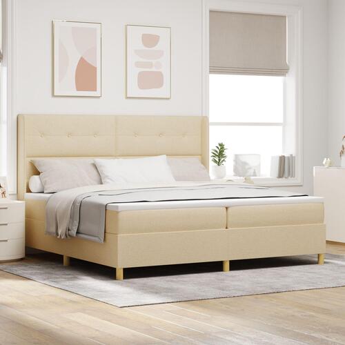 Boxseng med madras og LED Creme 200x200 cm Stof