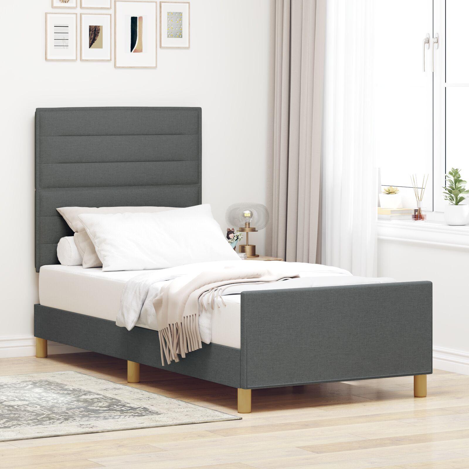 Sengestel med hovedgærde Mørkegrå 80 x 200 cm Stof billede
