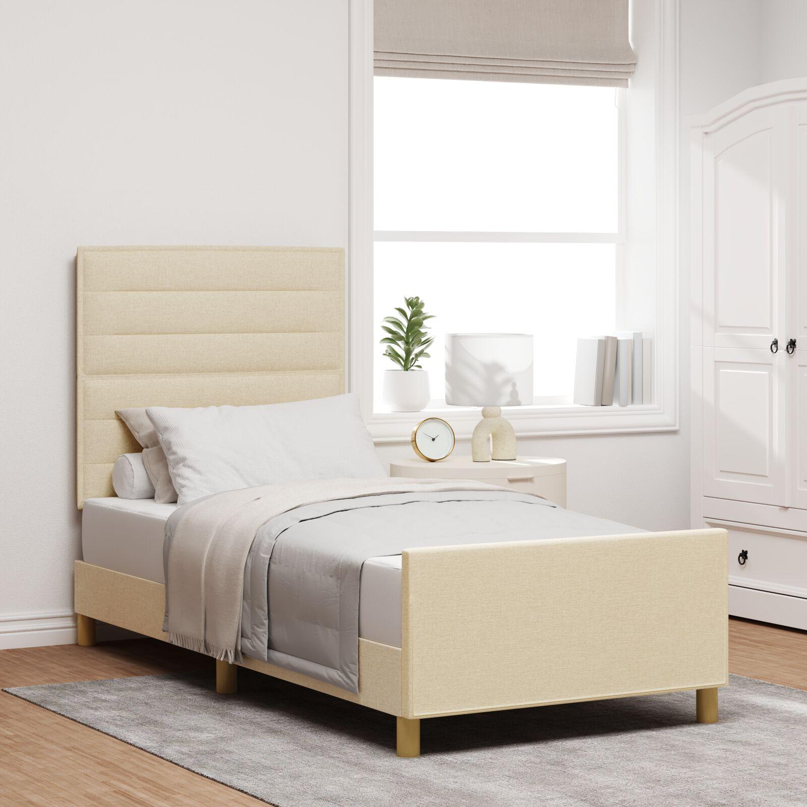 Sengestel med hovedgærde Creme 90 x 190 cm Stof billede