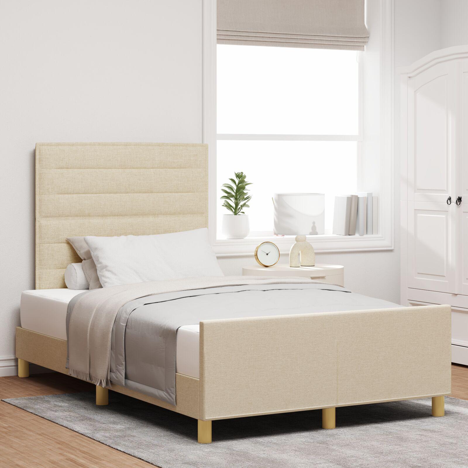 Sengestel med hovedgærde Creme 120 x 190 cm Stof billede