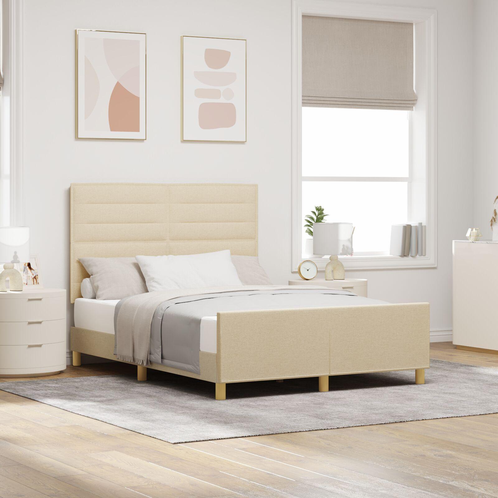 Sengestel med hovedgærde Creme 140 x 190 cm Stof billede