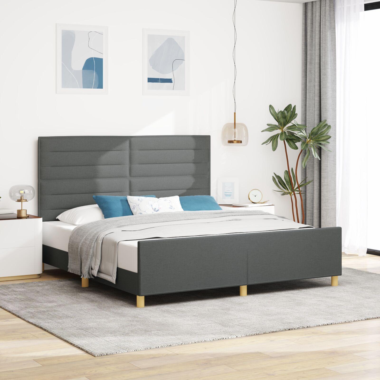 Sengestel med hovedgærde Mørkegrå 180 x 200 cm Stof billede