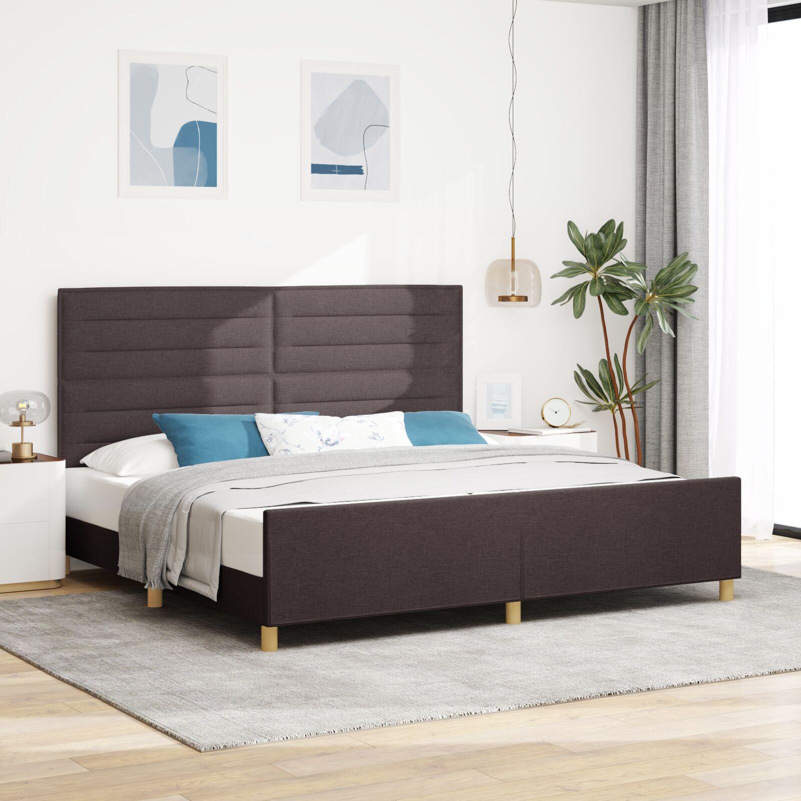 Sengestel med hovedgærde Mørkebrun 200 x 200 cm Stof billede